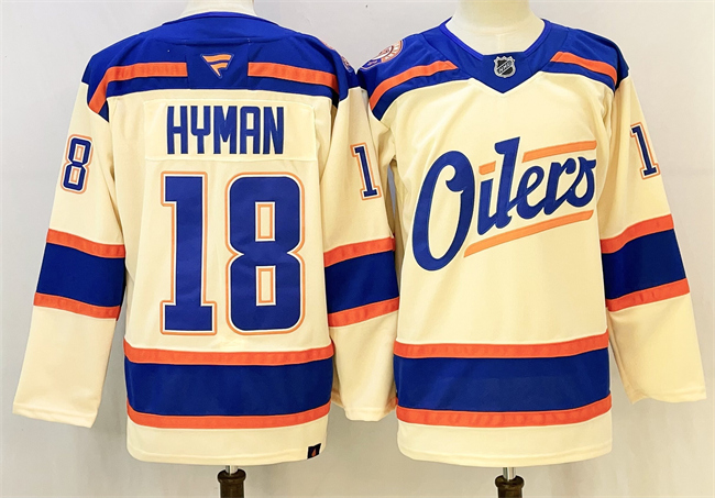 Men's Edmonton Oilers #18 Zach Hyman Light Beige 2025 Alternate Stitched Hockey Jersey